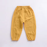 Mqtime New 2-7y Summer Solid Color Linen Pleated Children Ankle-length Pants for Baby Boys Pants Harem Pants for Kids Child