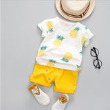 Mqtime  Kids Boys Clothes Boy Summer Clothing Sets Short Sleeves Print Tops Shirt+Flower Shorts Suits Children Clothing