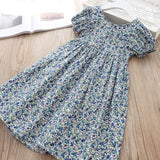 Mqtime  Summer New Girls Dress Flower Girls Round Neck Bubble Sleeves Party Dress Cute Casual Princess Dress Baby Clothing
