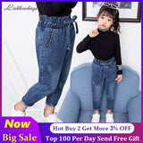 3-13 Years Print Girls Denim Pants Children's Clothing Elastic Waist Casual Jeans Stonewashed Trousers Spring Autumn Wear