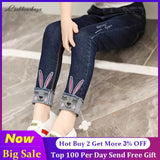 3-13 Years Print Girls Denim Pants Children's Clothing Elastic Waist Casual Jeans Stonewashed Trousers Spring Autumn Wear