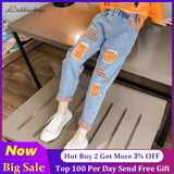 3-13 Years Print Girls Denim Pants Children's Clothing Elastic Waist Casual Jeans Stonewashed Trousers Spring Autumn Wear