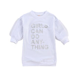 Mqtime Toddler Girl Clothes Kid Girls Mesh Sleeve Sweatshirt Dress Long Sleeve Letter Printed Fall Winter Pullover Tops Outfits Clothes