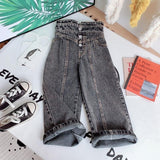 Mqtime Spring Autumn Girls Jeans Baby Denim Pants Kids Wide Leg Trousers Children Bottoms Streetwear High Waist Bud Buttons 3 To 14 Yrs