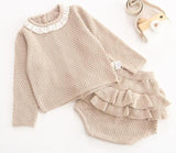 Children Baby Clohting Knit Set Autumn Embroidery Flowers Set Fashion Baby Girls Clothes Long Sleeve Knit Cardigan+Romper Sets