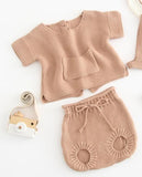 Children Baby Clohting Knit Set Autumn Embroidery Flowers Set Fashion Baby Girls Clothes Long Sleeve Knit Cardigan+Romper Sets