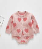 Children Baby Clohting Knit Set Autumn Embroidery Flowers Set Fashion Baby Girls Clothes Long Sleeve Knit Cardigan+Romper Sets