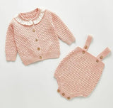 Children Baby Clohting Knit Set Autumn Embroidery Flowers Set Fashion Baby Girls Clothes Long Sleeve Knit Cardigan+Romper Sets