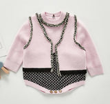 Children Baby Clohting Knit Set Autumn Embroidery Flowers Set Fashion Baby Girls Clothes Long Sleeve Knit Cardigan+Romper Sets