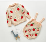 Children Baby Clohting Knit Set Autumn Embroidery Flowers Set Fashion Baby Girls Clothes Long Sleeve Knit Cardigan+Romper Sets