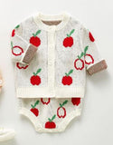 Children Baby Clohting Knit Set Autumn Embroidery Flowers Set Fashion Baby Girls Clothes Long Sleeve Knit Cardigan+Romper Sets