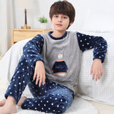Mqtime Boys Girls Clothes Pajamas Set Flannel Fleece Warm Catoon Sleepwear Teen Home Suit Winter Fall Spring 6 8 10 12 14Y Pyjamas Kids