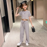 Mqtime Boutique 12 Year Girls Clothing Suit Summer New Sports Korean Fashion O-neck Children's Two Piece Outfits Christmas Clothes