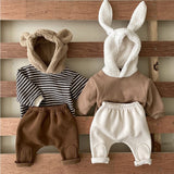 Mqtime Winter Infant Children's 2 Piece Set Baby Girls Boys Rabbit Bear Cartoon Hoodies And Pant Outfits Suit For Newborn Kids Clothing