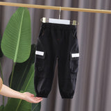 Mqtime New Spring Autumn Fashion Children Cotton Clothes Baby Boys Girls Elastic Pocket Work Trousers Kids Infant Casual Sports Pants