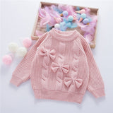 Mqtime Fall Cute Sweater Bow Tie Knit Little Girls Clothes Fashion Korean Pullover Sweater Children Outfits Warm Winter Tops