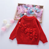 Mqtime Fall Cute Sweater Bow Tie Knit Little Girls Clothes Fashion Korean Pullover Sweater Children Outfits Warm Winter Tops