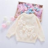 Mqtime Fall Cute Sweater Bow Tie Knit Little Girls Clothes Fashion Korean Pullover Sweater Children Outfits Warm Winter Tops