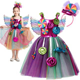 Sweet Candy Girl Clothes Summer Kids Carnival Frock Little Girl Birthday Fancy Rainbow Tutu Dress with Hairband Child Party Gown