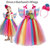 Sweet Candy Girl Clothes Summer Kids Carnival Frock Little Girl Birthday Fancy Rainbow Tutu Dress with Hairband Child Party Gown