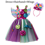 Sweet Candy Girl Clothes Summer Kids Carnival Frock Little Girl Birthday Fancy Rainbow Tutu Dress with Hairband Child Party Gown