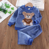 New Autumn Winter Baby Clothes Pajamas Sets Girls Pajamas Children Warm Flannel Fleece Catoon Bear Kids Sleepwear Home Suit 1-6Y