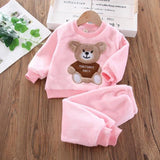 New Autumn Winter Baby Clothes Pajamas Sets Girls Pajamas Children Warm Flannel Fleece Catoon Bear Kids Sleepwear Home Suit 1-6Y