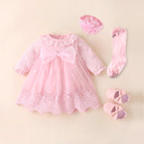 Newborn Baby Girl Dresses Clothes For 0-3 Month Set Party Birthday Dress Outfits 0-1 Years Shoes & Long Socks Christening