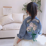 Mqtime 2-7T Floral Denim Jackets For Girls Toddler Kid Baby Girl Spring Clothes Long Sleeve Cute Sweet Back Flower Print Coat Outwear