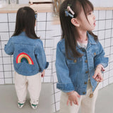 Mqtime 2-7T Floral Denim Jackets For Girls Toddler Kid Baby Girl Spring Clothes Long Sleeve Cute Sweet Back Flower Print Coat Outwear