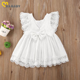 Ma&Baby 6M-5Y Toddler Kid Child Baby Girls White Dress Summer Ruffles Lace Bow Princess Dresses Costumes Clothes