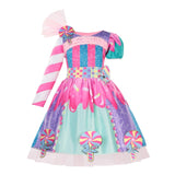 Sweet Candy Girl Clothes Summer Kids Carnival Frock Little Girl Birthday Fancy Rainbow Tutu Dress with Hairband Child Party Gown