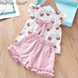 Humor Bear NEW Girls Clothing Set Sleeveless  Summer New Ice Cream Bow Top T-shirt+Pants 2Pcs Suit Toddler  Children's Clothes