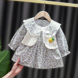 Mqtime Baby Girls Dresses Spring Baby Girls Princess Clothes Set Children's Long Sleeve Floral Tops Strap Dress for Girls Clothes Sets