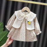 Mqtime Baby Girls Dresses Spring Baby Girls Princess Clothes Set Children's Long Sleeve Floral Tops Strap Dress for Girls Clothes Sets