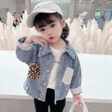 Mqtime Kids Denim Jackets for Girls Baby Flower Embroidery Coats Spring Autumn Fashion Child Kids Outwear Ripped Jeans Jackets Jean