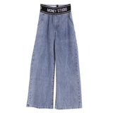 Mqtime Teenage Girls Jeans Spring Summer Casual Fashion Loose Blue Kids Leg Wide Pants School Children Trousers 6 8 10 12 Year