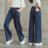 Mqtime Teenage Girls Jeans Spring Summer Casual Fashion Loose Blue Kids Leg Wide Pants School Children Trousers 6 8 10 12 Year