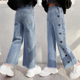 Mqtime Teenage Girls Jeans Spring Summer Casual Fashion Loose Blue Kids Leg Wide Pants School Children Trousers 6 8 10 12 Year