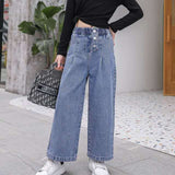 Mqtime Teenage Girls Jeans Spring Summer Casual Fashion Loose Blue Kids Leg Wide Pants School Children Trousers 6 8 10 12 Year