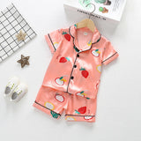 Mqtime Girls Satin Silk Pajamas Set Kids Boy Cartoon Sleepwear Outfits Summer Toddler Short Sleeve+shorts Boy Leisure Wear Home Clothes