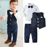 Childrens Suits Baby Suit 3Pcs/Set Kids Baby Boys Business Suit Solid Shirt+Vast+Pants Set For Boys For Formal Party 1-6 Age