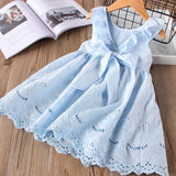 Mqtime New Summer Girls' Dress Vest Denim Embroidery Casual Sleeveless Party Princess Dress Children'S Baby Kids Girls Clothing