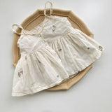 Mqtime Summer New Baby Floral Vest Sling Tops For Baby Toddler Girls Embroidery Girls Cotton T Shirt Lace T Shirt Tops