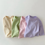 Kids Cotton Cozy Candy Color Long Sleeve Tshirt Korean Baby Loose Causal Tops Boys Girls Base Shirt Clothes