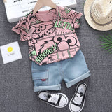 Mqtime Baby Clothes Outfit Baby Boy Summer Cartoon Sesame Street Print Short Sleeve T Shirt Short Jeans 2 PCS Set Girl Clothing Costume