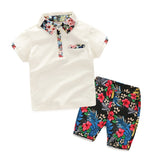 Mqtime  Kids Boys Clothes Boy Summer Clothing Sets Short Sleeves Print Tops Shirt+Flower Shorts Suits Children Clothing