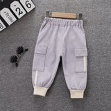 Mqtime New Spring Autumn Fashion Children Cotton Clothes Baby Boys Girls Elastic Pocket Work Trousers Kids Infant Casual Sports Pants