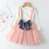 Mqtime Girl Dress New  Princess Dresses Class Uniforms Kids Girls Bow T-shirt+Plaid Dress Children Costume Clothing 2pcs