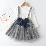 Mqtime Girl Dress New  Princess Dresses Class Uniforms Kids Girls Bow T-shirt+Plaid Dress Children Costume Clothing 2pcs